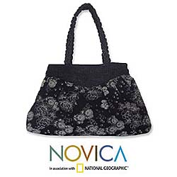 Cotton Handbag 'Floral Night' (Thailand)
