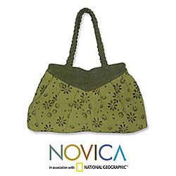 Cotton Handbag 'Green Daisies' (Thailand)