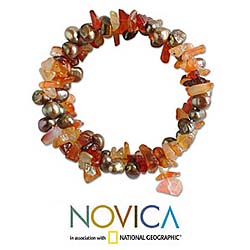 Cultured Pearl Carnelian Bracelet 'Golden Solstice' (Thailand)
