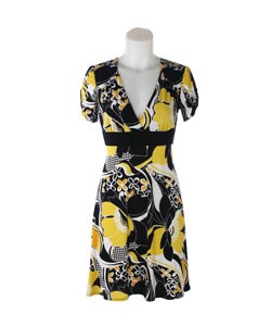 JFW Women's Yellow and Black V-neck Missy Dress