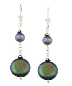 Charming Life Sterling Silver Peacock Grey Coin Pearl Earrings