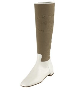 Prada Women's White Logo Jacquard Canvas Boots