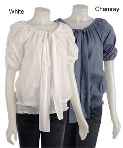 Destination LA 1/4-sleeve Top with Pull-string Neck