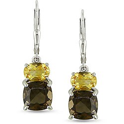 Sterling Silver Smokey Quartz and Citrine Earrings
