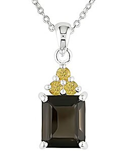 Sterling Silver Smokey Quartz and Citrine Necklace