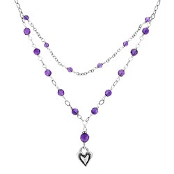 Charming Life Silver Amethyst Heart Charm Layered Necklace