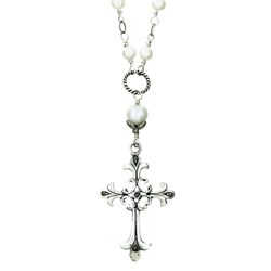 Sterling Silver Flemish Cross White Pearl Necklace