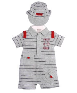 Minibasix Newborn Boy's Grey Romper and Hat Set