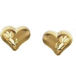 14k Gold Diamond-cut Heart Stud Earrings