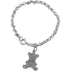 Sterling Silver Rolo Chain Bracelet with Teddy Bear Dangle