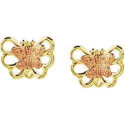 14k Two-tone Gold Butterfly Stud Earrings
