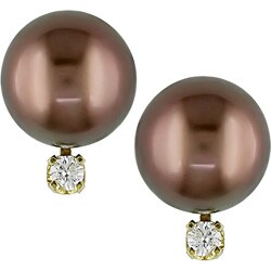 14k Gold Brown Tahitian Pearl Diamond Earrings (8-9mm)