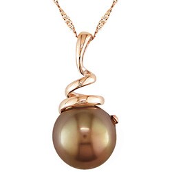 14k Pink Gold Brown Tahitian Pearl Necklace (8-9mm)
