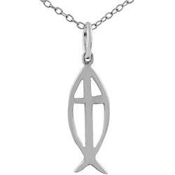 Sterling Silver Cross Cutout Fish Necklace