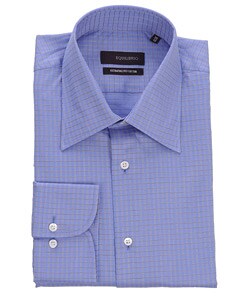 Equilibrio Men's Blue/ Taupe Mini Check Dress Shirt