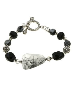 Sterling Silver Black Onyx and Quartz Bracelet