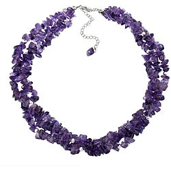 Sterling Silver 3-strand Amethyst Chip Necklace