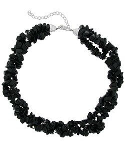 Sterling Silver 3-strand Onyx Chip Necklace