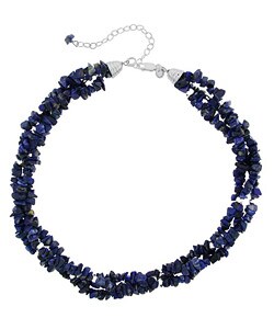 Sterling Silver 3-strand Lapis Chip Necklace