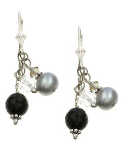 Charming Life Sterling Silver Onyx Pearl Crystal Earrings