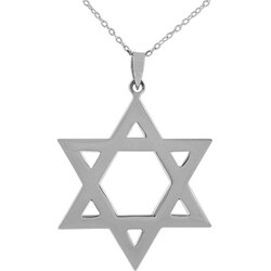 Sterling Silver Large Plain Star of David Necklace