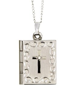 Sterling Silver Book with Cross Locket Necklace