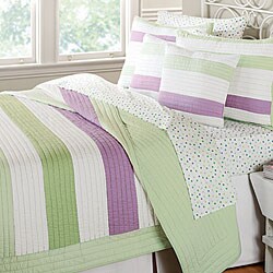 Hopscotch Lavender Green Stripe Quilt Set