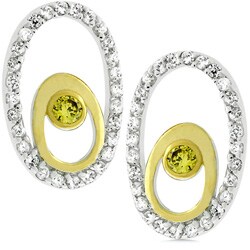Two-tone Oval Stud Cubic Zirconia Earrings