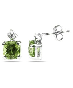10k Gold Cushion-cut Peridot and Diamond Earrings