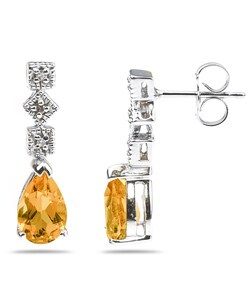 14k Gold Citrine and Diamond Drop Earrings