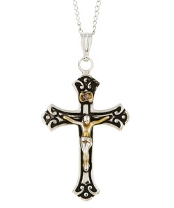 Sterling Silver Antique Two-tone Crucifix Necklace