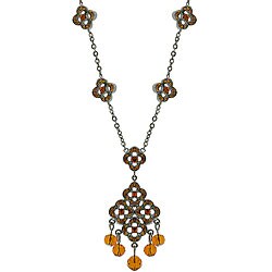 Silvertone Antique-inspired Brown CZ Necklace
