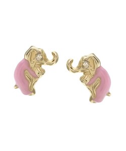 14k Yellow Gold Pink Enamel Elephant Earrings