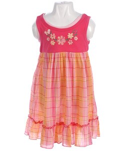 Good Lad Girl's Plaid and Flower Embroidery Dress