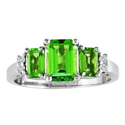 14k White Gold Peridot and Diamond Ring (H-I, I1)