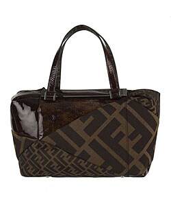 Fendi Tobacco Zucca Canvas Patent Satchel
