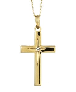 14k Yellow Gold Flat Cross Necklace