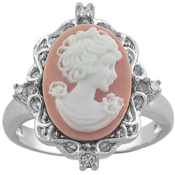 Sterling Silver CZ Pink Lady Cameo Ring