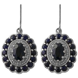Sterling Silver Blue Sapphire and Diamond Earrings