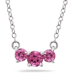 14k White Gold Three-stone Pink Topaz Necklace