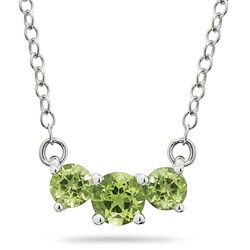 14k White Gold Three-stone Peridot Necklace