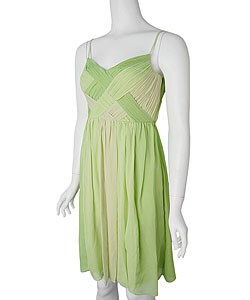 Sangria Junior's Lime Silk Dress with Woven Bodice