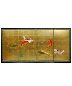 Gold Leaf Seven Lucky Fish Silk Screen (China)