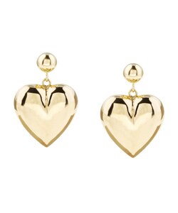 14k Yellow Gold Heart Drop Earrings