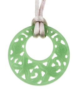 Dyed Green Jade Pendant with Beige Silk Cord