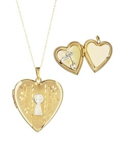 14k Two-tone Gold Keyhole Heart Locket Necklace
