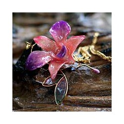 'Charming' Natural Orchid Goldplated Necklace (Thailand)