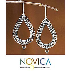 Sterling Silver 'Lace Teardrop' Earrings (Indonesia)