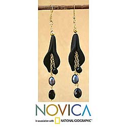 Black Lily Pearl and Onyx Earrings (India)