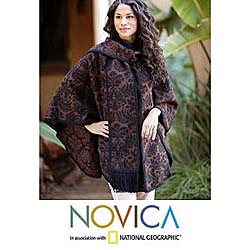 'Secret Garden' Reversible Alpaca Wool Ruana Cloak (Peru)